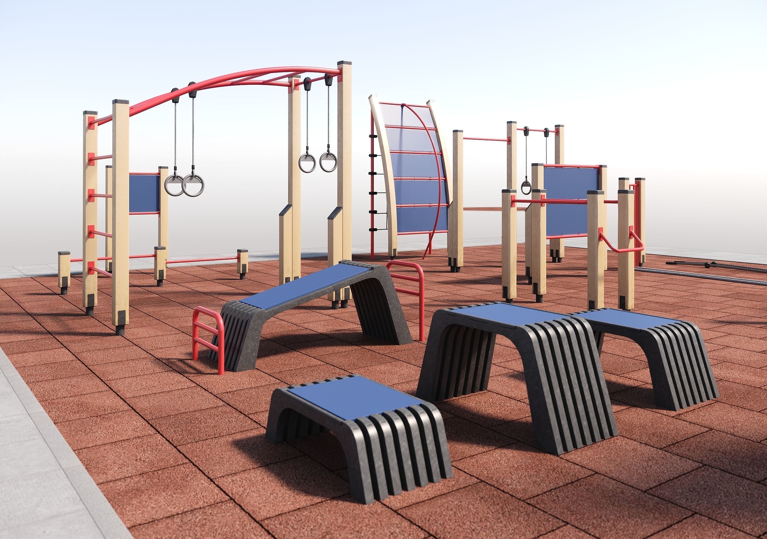 Fitness outdoor area 3D model_4