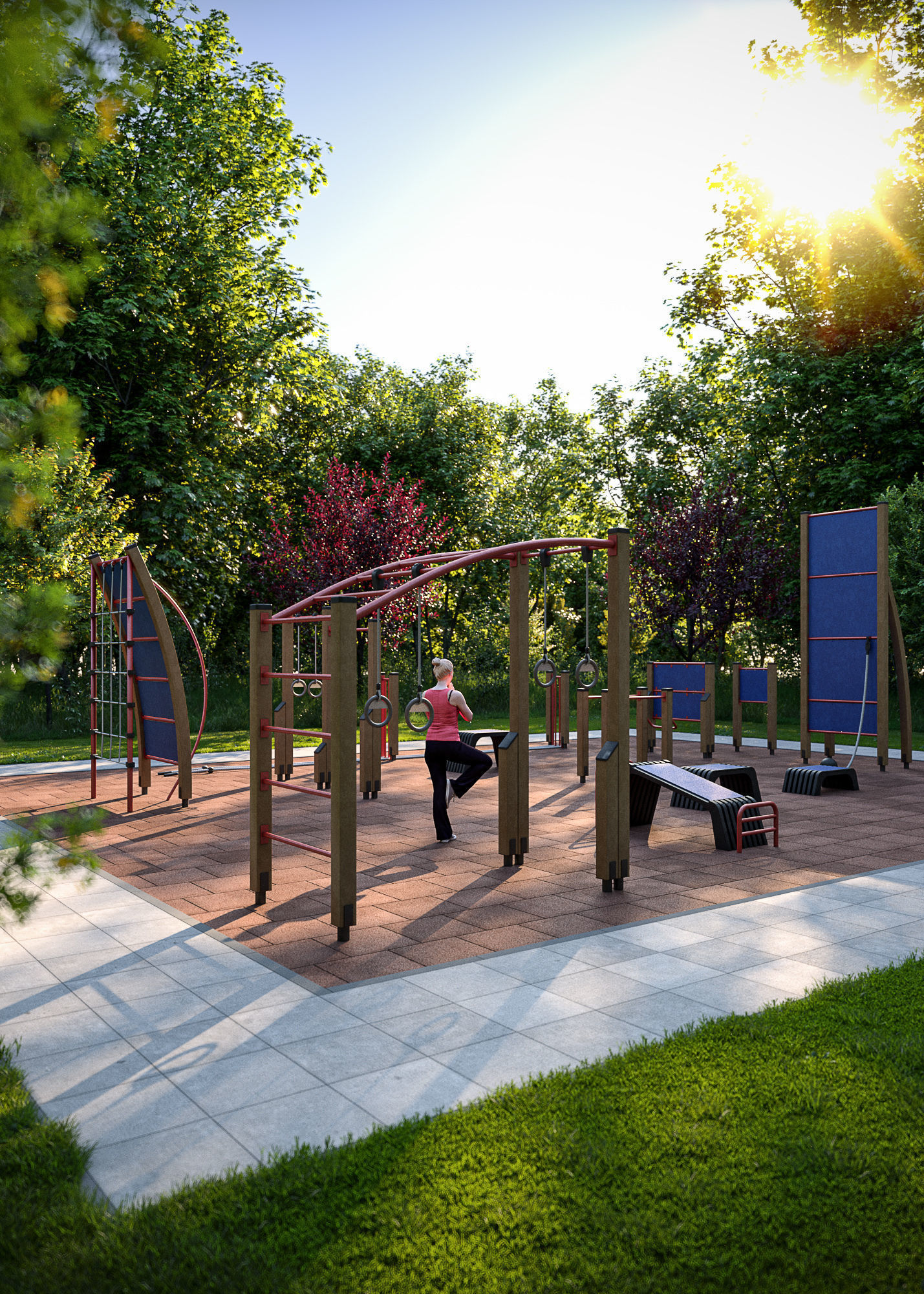 Fitness outdoor area 3D model_9