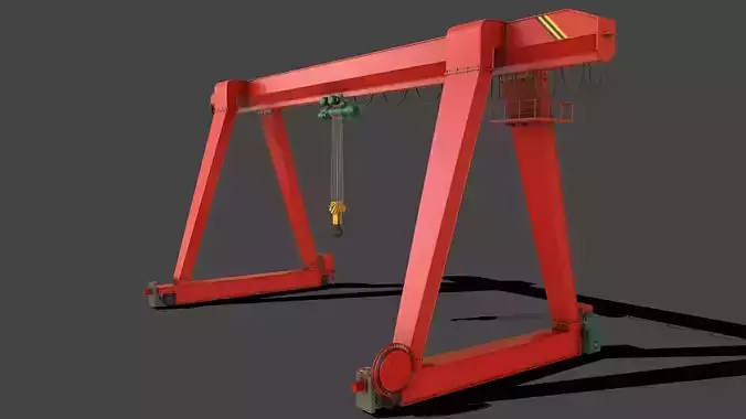 PBR Single Girder Gantry Crane V1 - RED Low-poly 3D model
