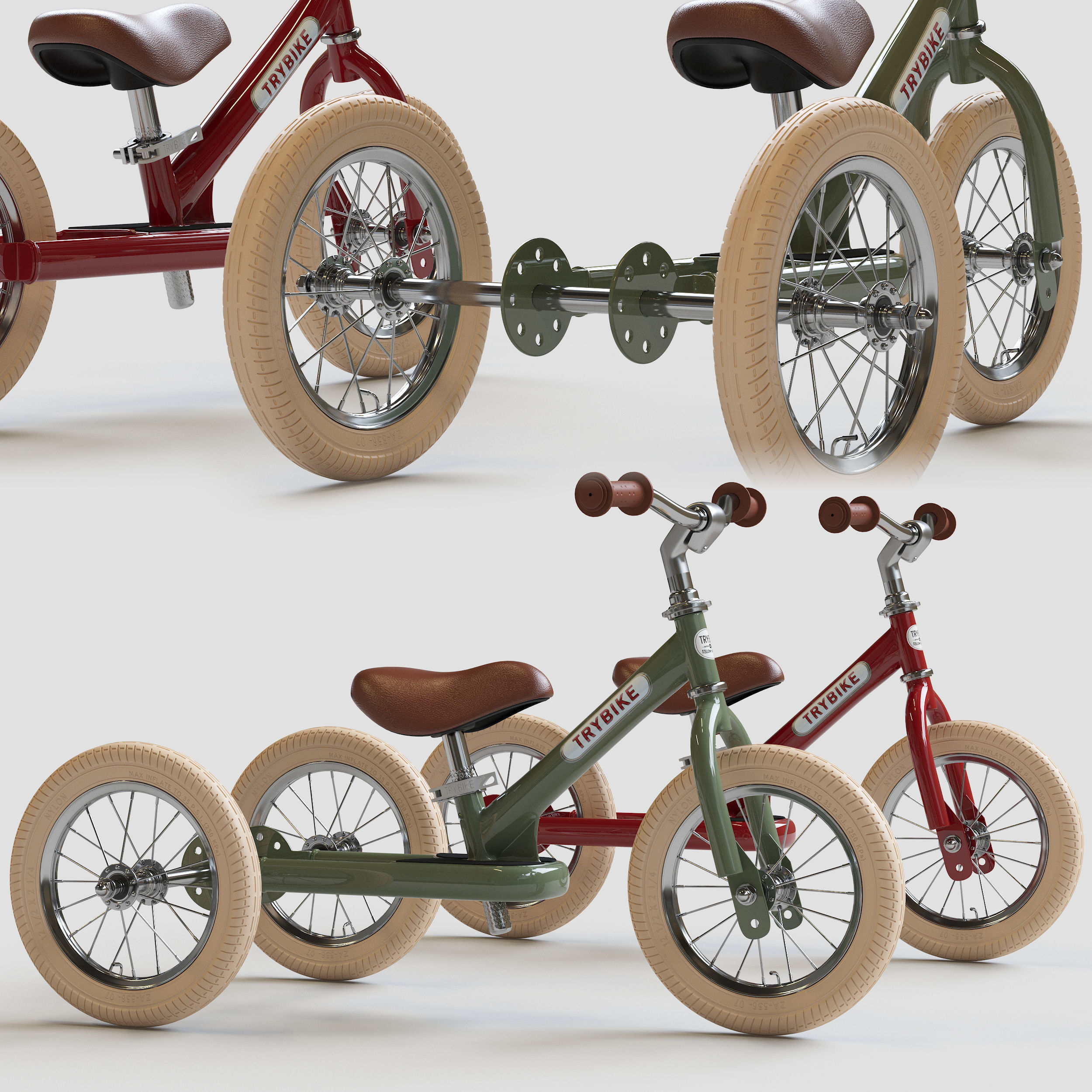 Trybike Tricycle Et Draisienne Acier 2 en 1 Vintag 3D model_1