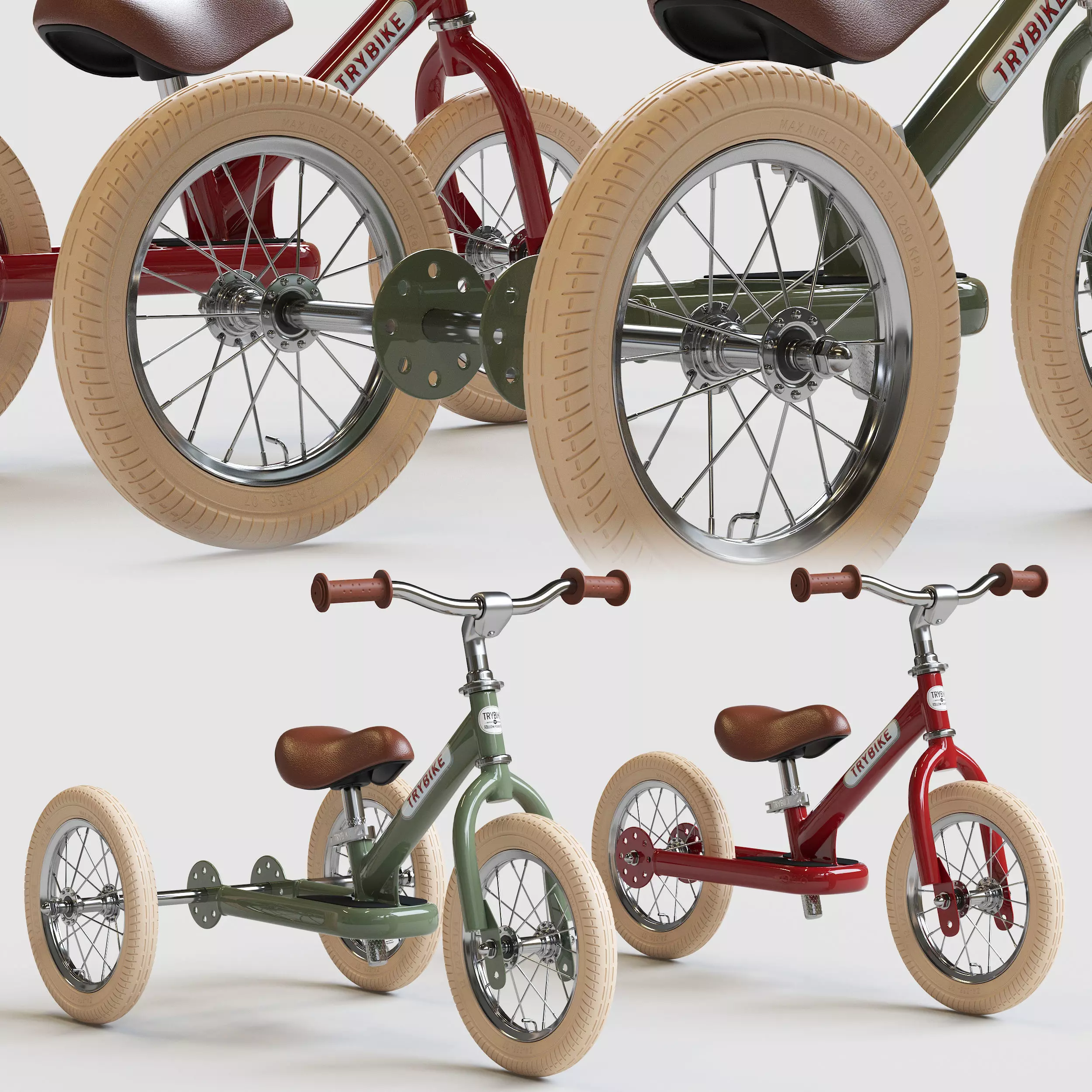 Trybike Tricycle Et Draisienne Acier 2 en 1 Vintag 3D model_0