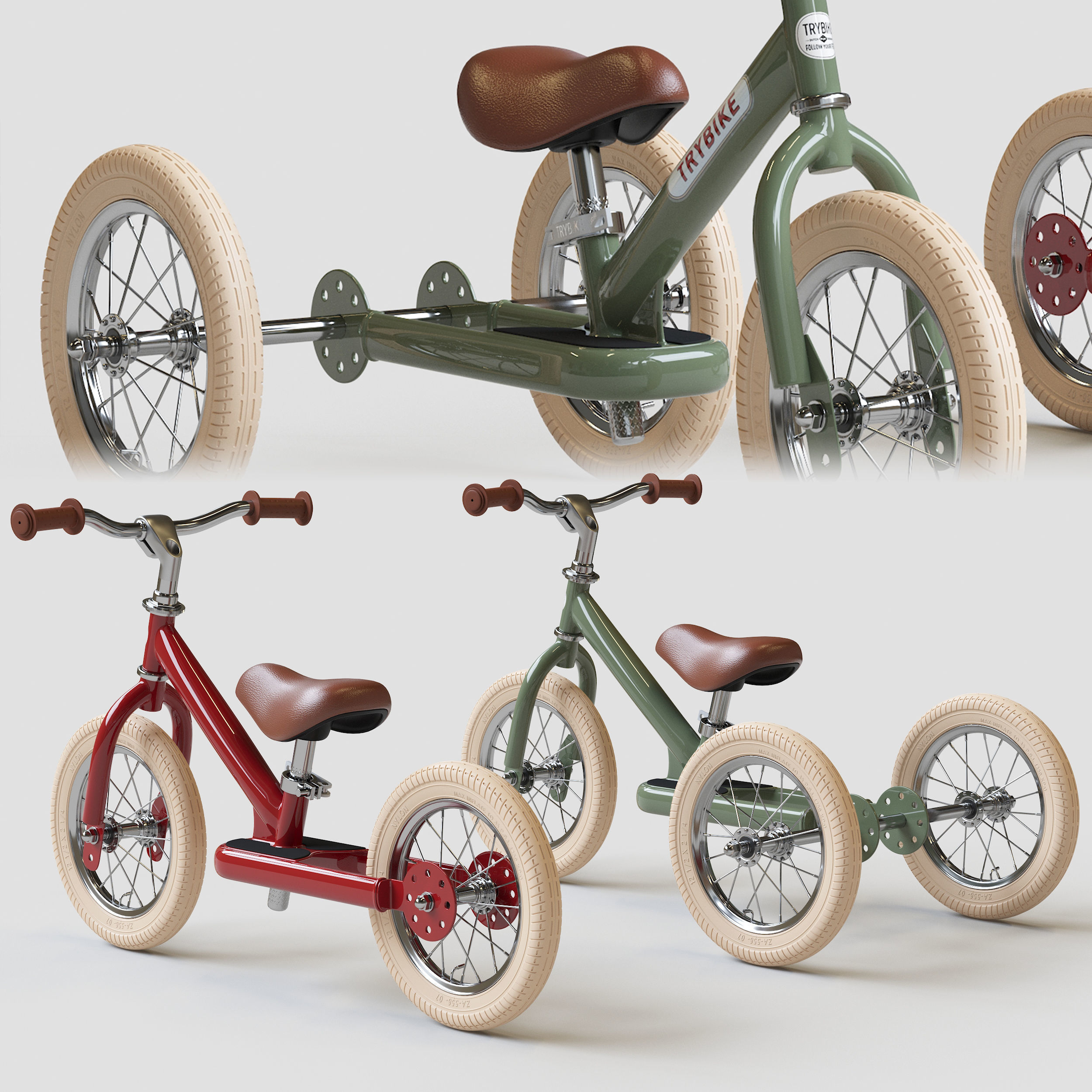 Trybike Tricycle Et Draisienne Acier 2 en 1 Vintag 3D model_2