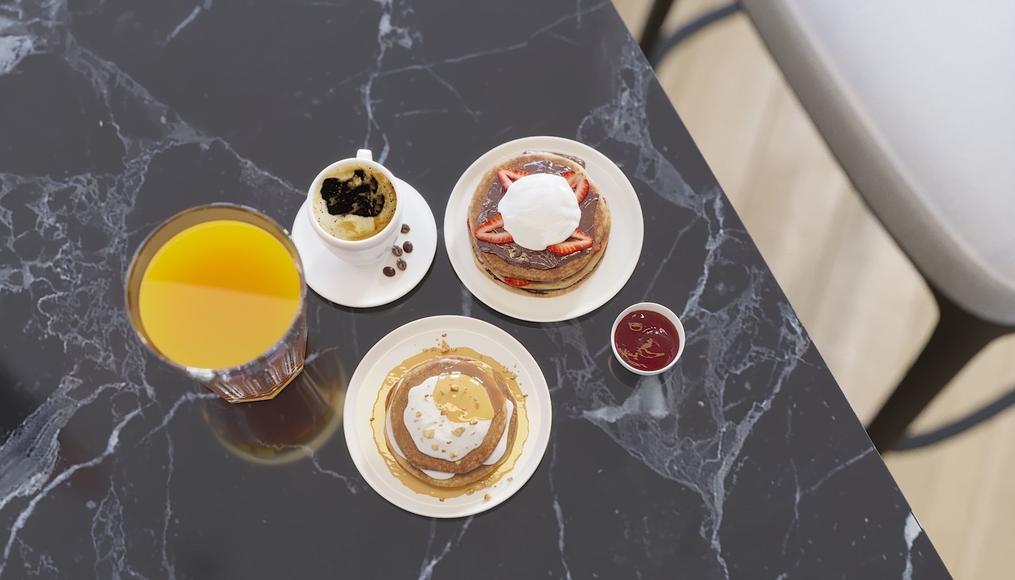 Breakfast Pancake Scene 3D model_1