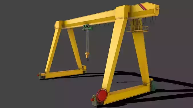 PBR Single Girder Gantry Crane V1 - YELLOW LIGHT Low-poly 3D model