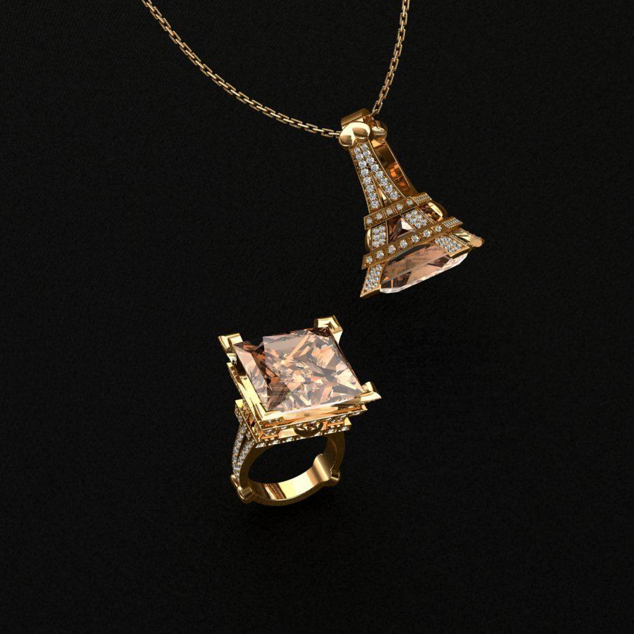 Rings sapphire pendant and ring 3D print model_2