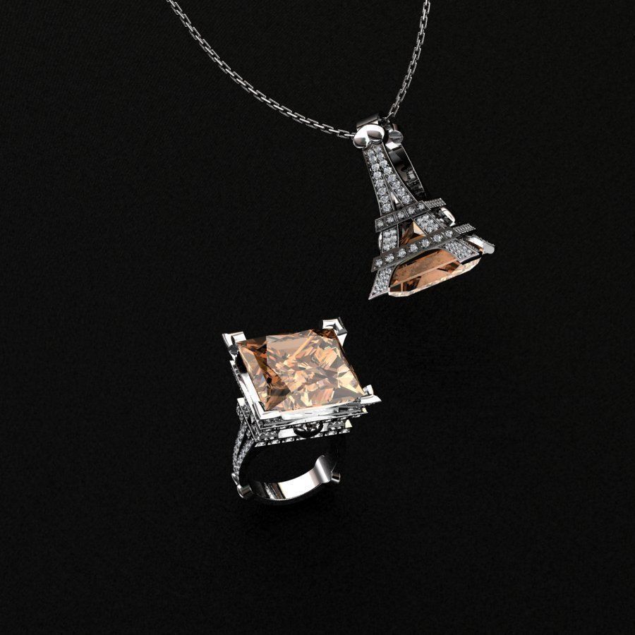 Rings sapphire pendant and ring 3D print model_9