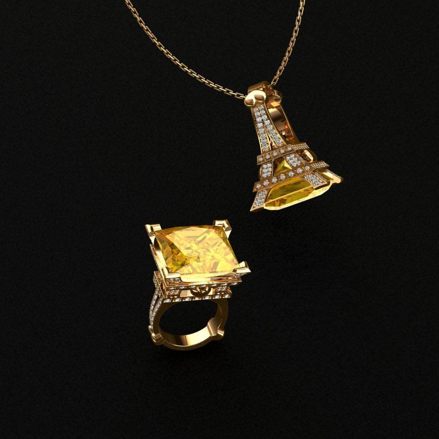 Rings sapphire pendant and ring 3D print model_4