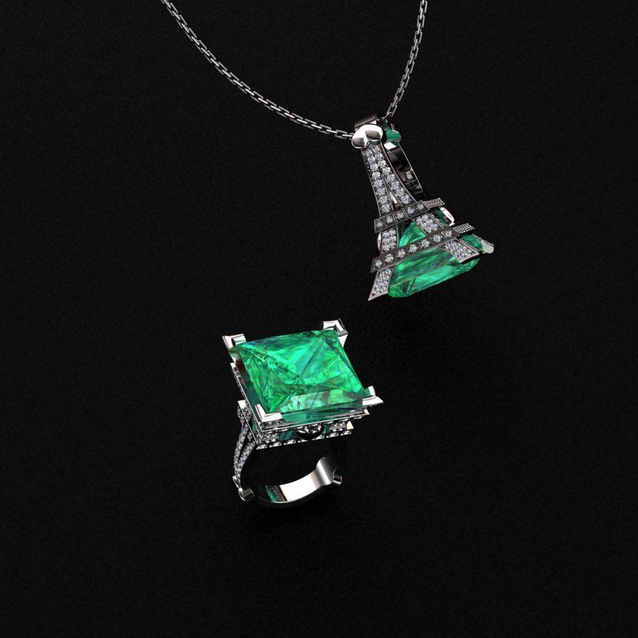 Rings sapphire pendant and ring 3D print model_3