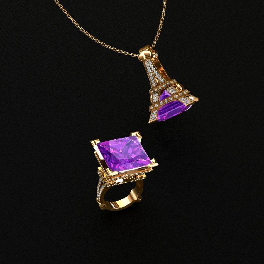 Rings sapphire pendant and ring 3D print model_10