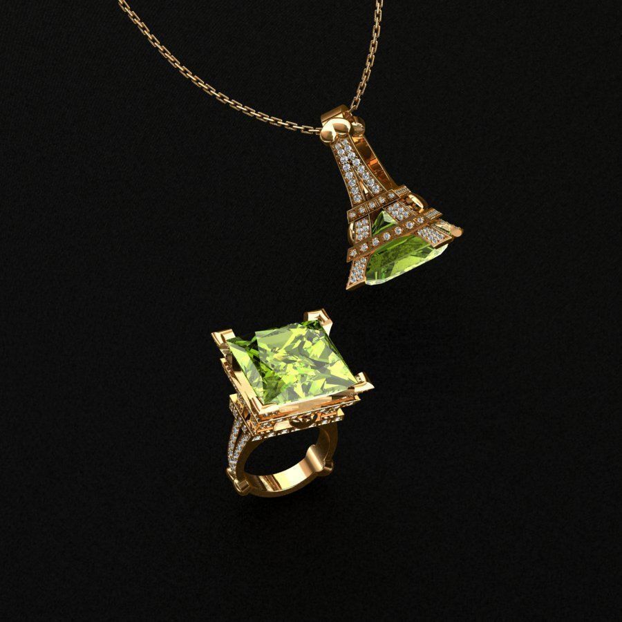 Rings sapphire pendant and ring 3D print model_6