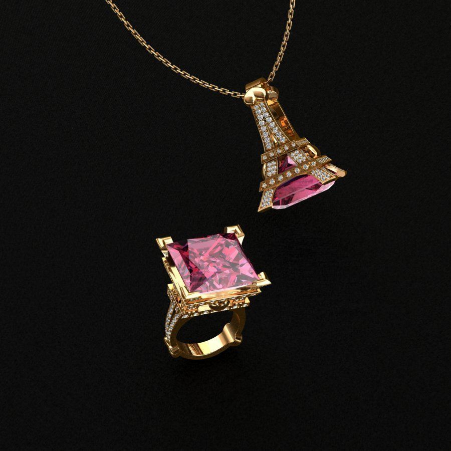 Rings sapphire pendant and ring 3D print model_8