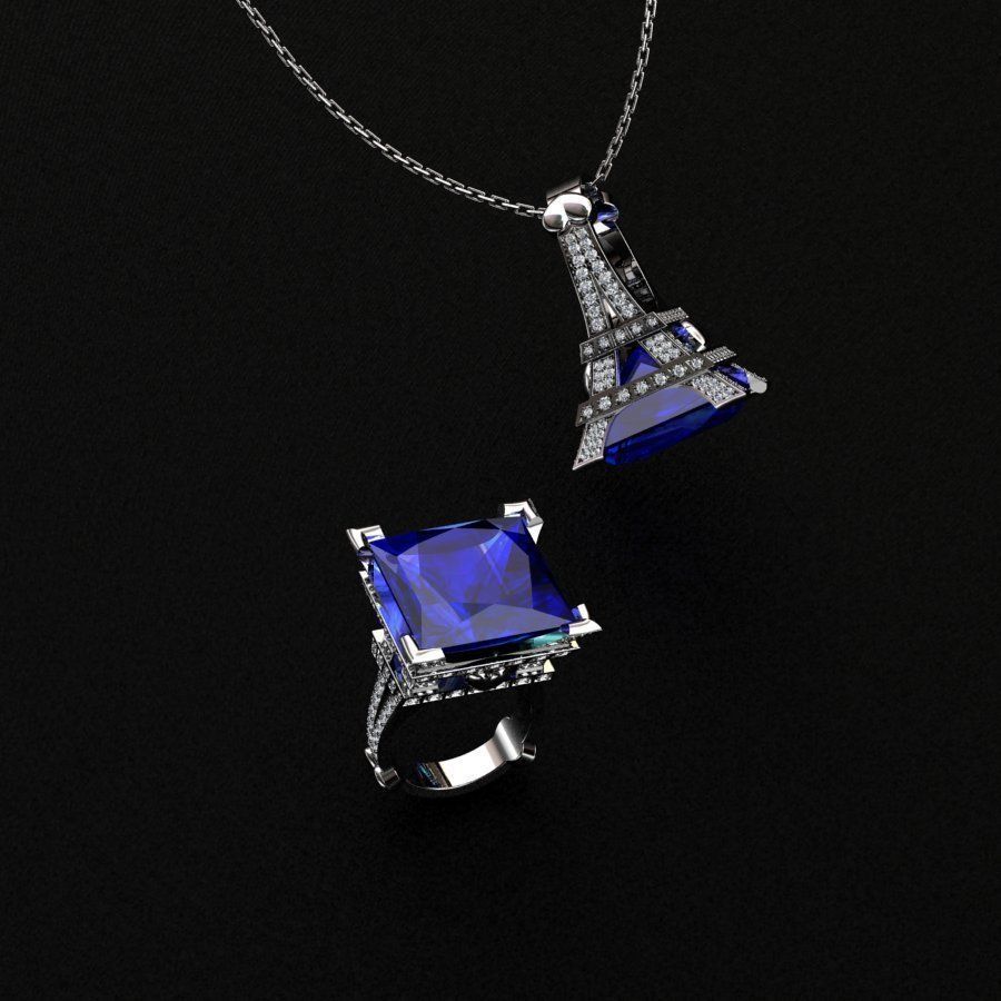 Rings sapphire pendant and ring 3D print model_1