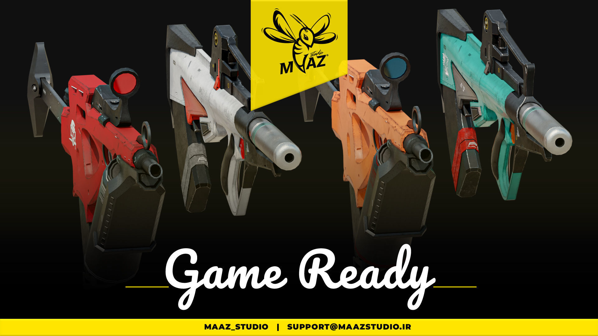 4 cyberpunk gun - game ready assets Low-poly 3D model_3