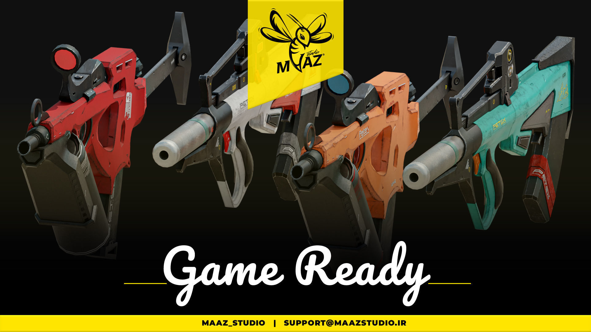 4 cyberpunk gun - game ready assets Low-poly 3D model_4