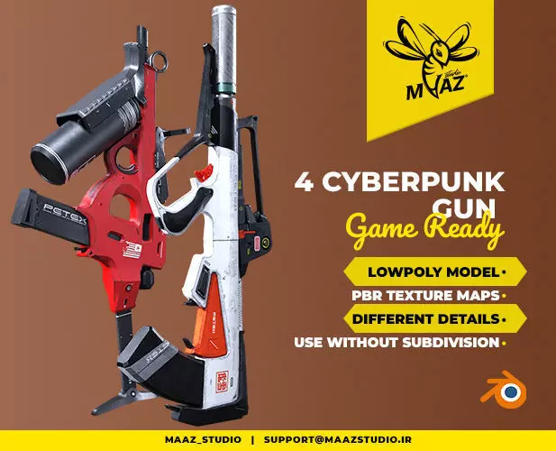 4 cyberpunk gun - game ready assets Low-poly 3D model_0