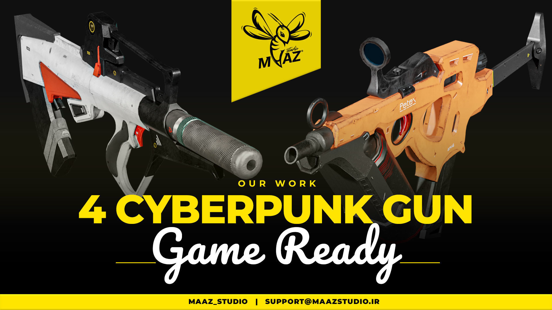 4 cyberpunk gun - game ready assets Low-poly 3D model_2