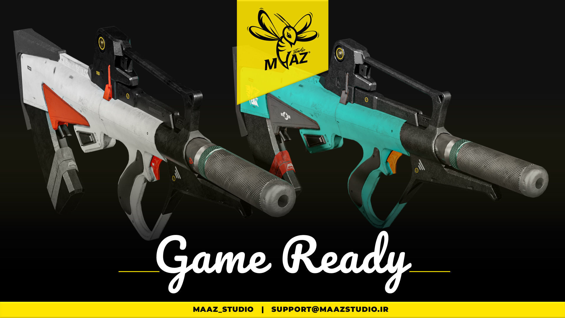 4 cyberpunk gun - game ready assets Low-poly 3D model_7