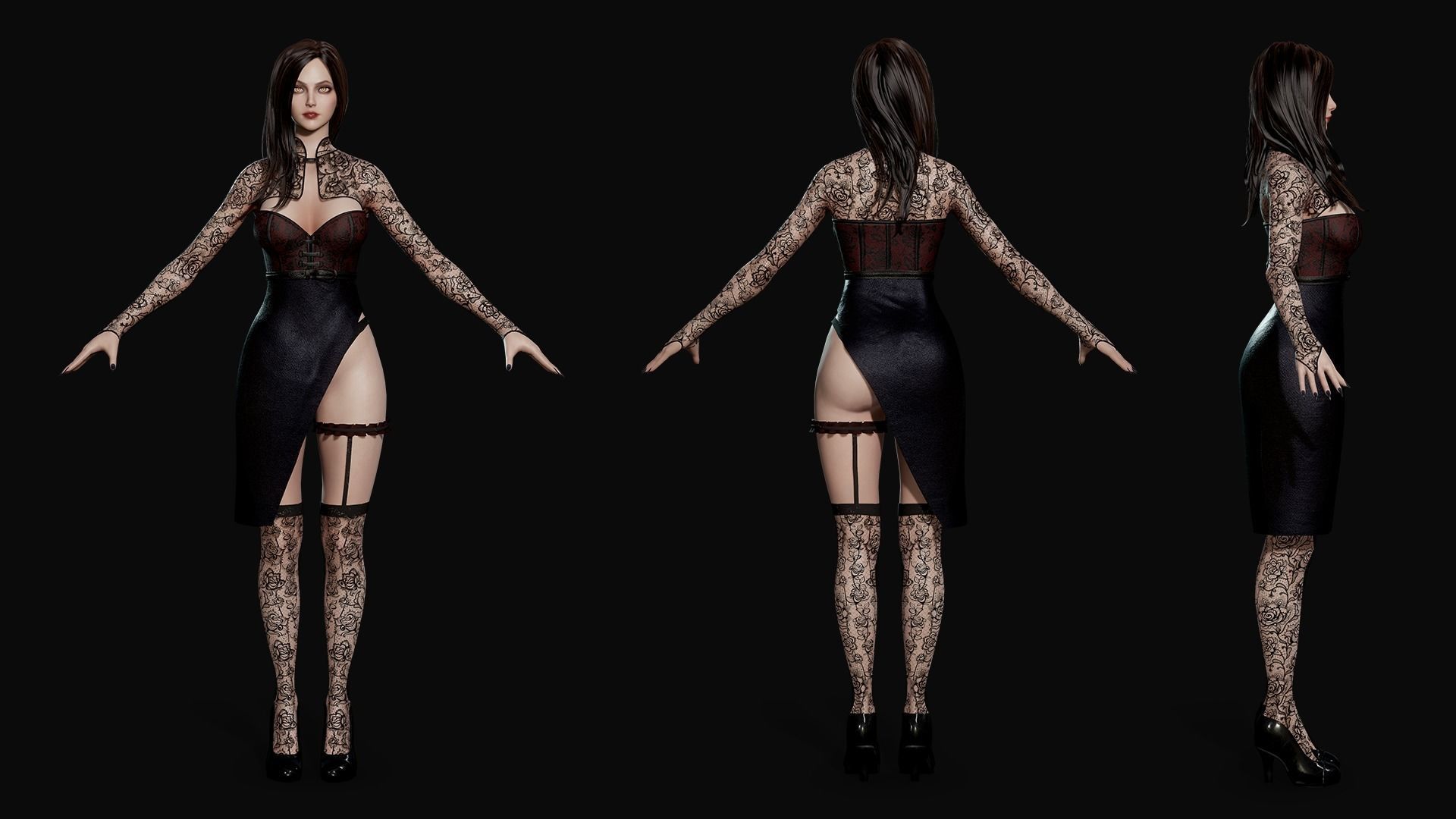 Lady Vamp - Game Ready Low-poly 3D model_16