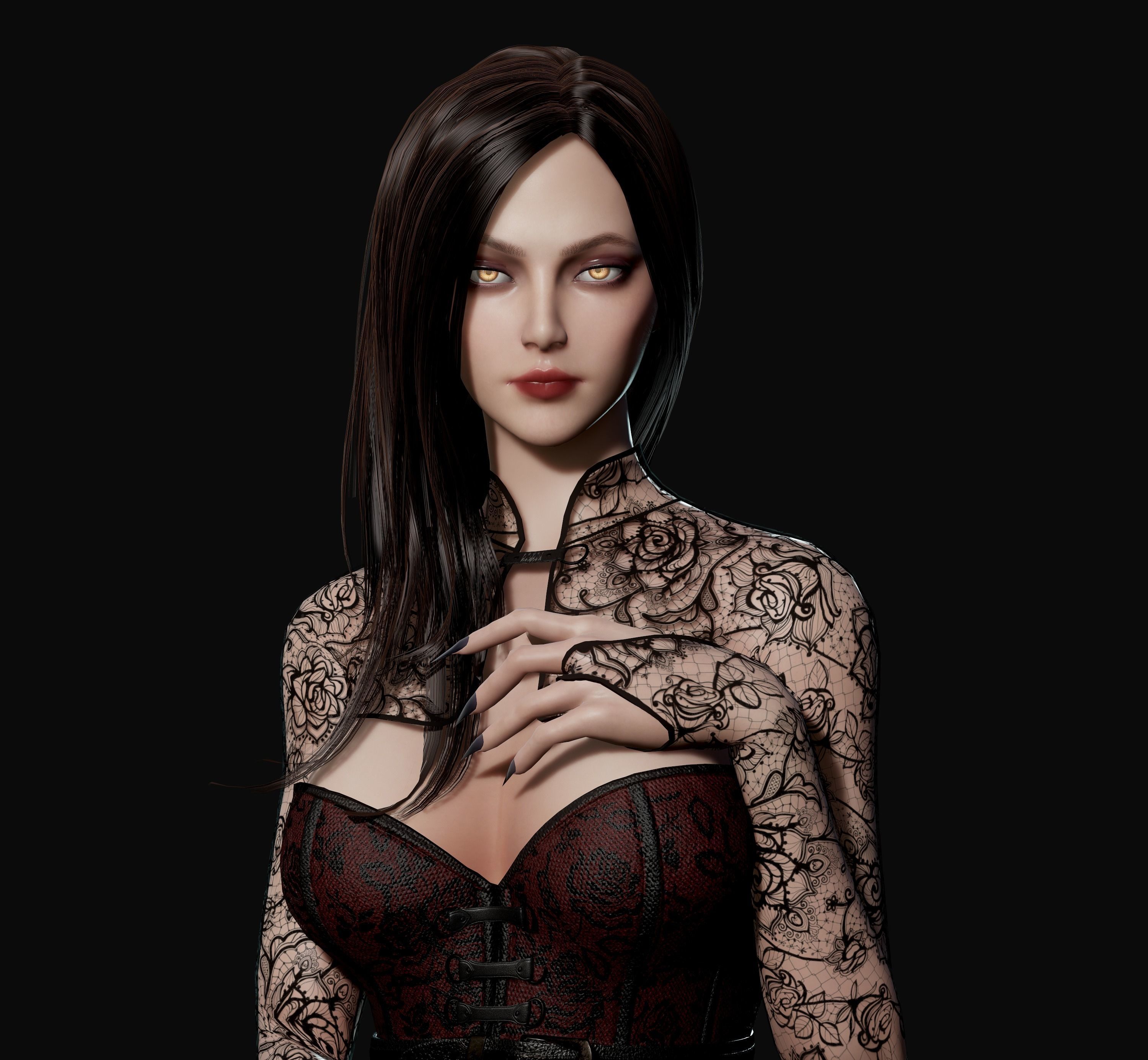 Lady Vamp - Game Ready Low-poly 3D model_21