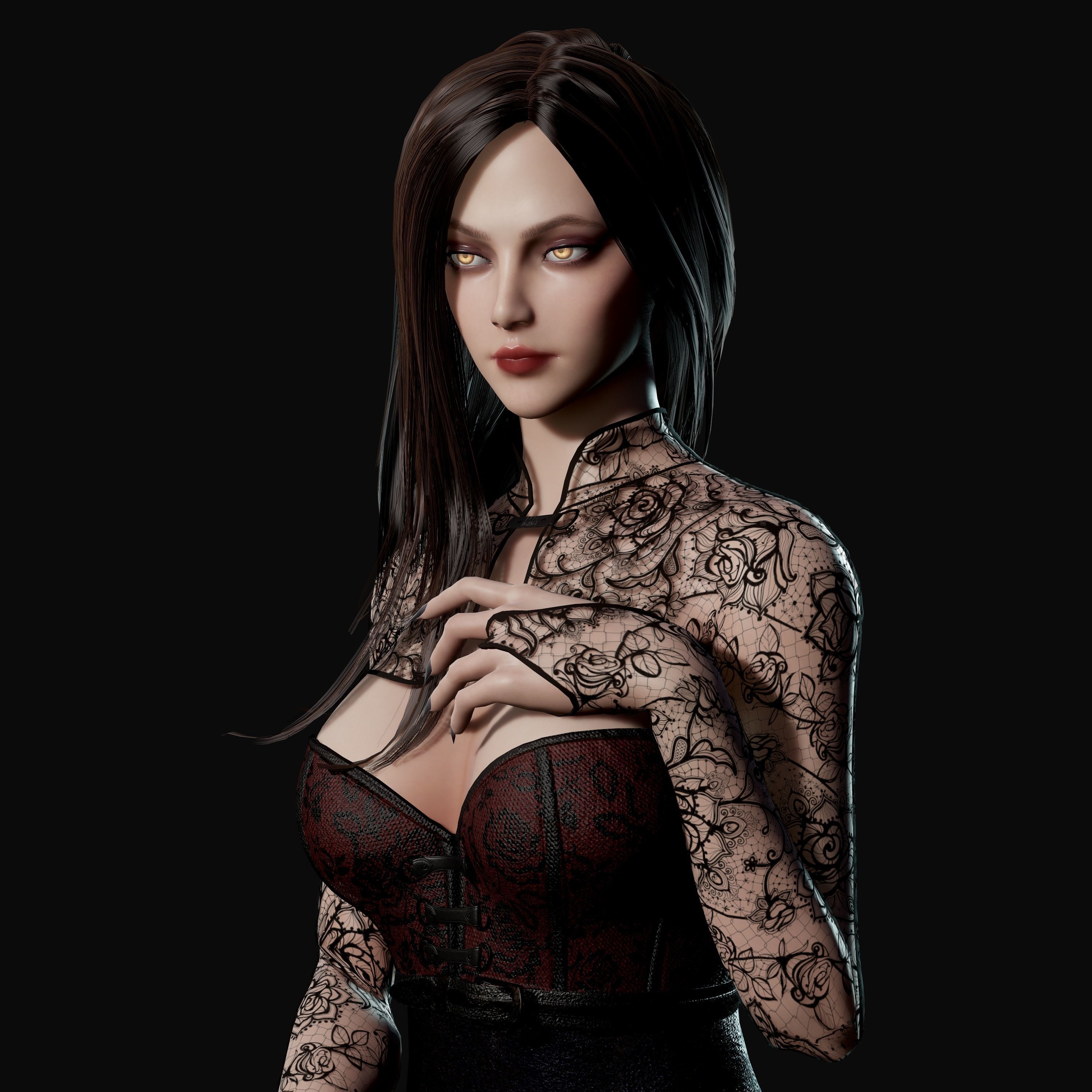 Lady Vamp - Game Ready Low-poly 3D model_29