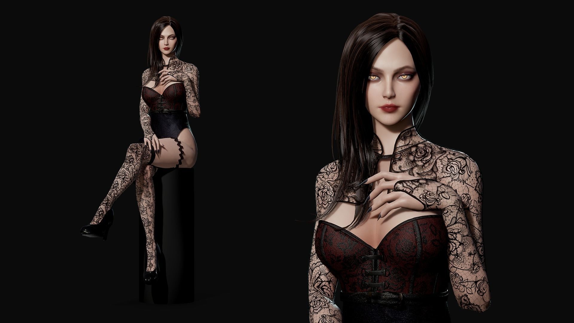 Lady Vamp - Game Ready Low-poly 3D model_5