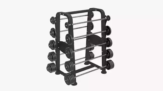 Barbells on rack set 01 3D model