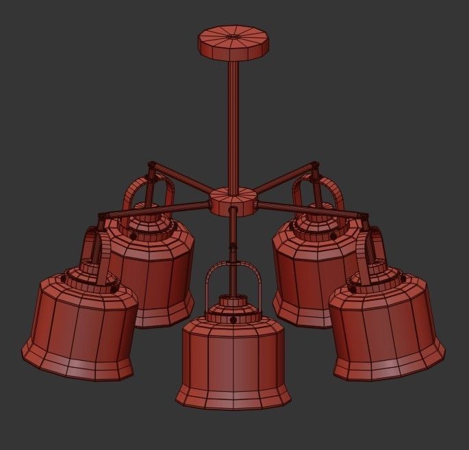 Valter 5 chandelier with glass shades and brass hardware 3D model_2