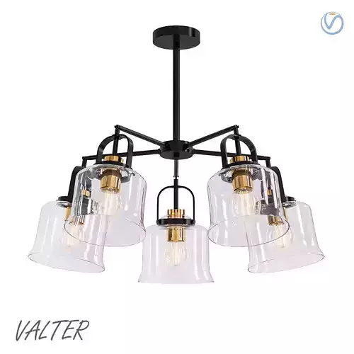 Valter 5 chandelier with glass shades and brass hardware