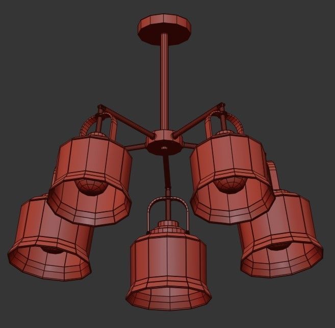 Valter 5 chandelier with glass shades and brass hardware 3D model_3