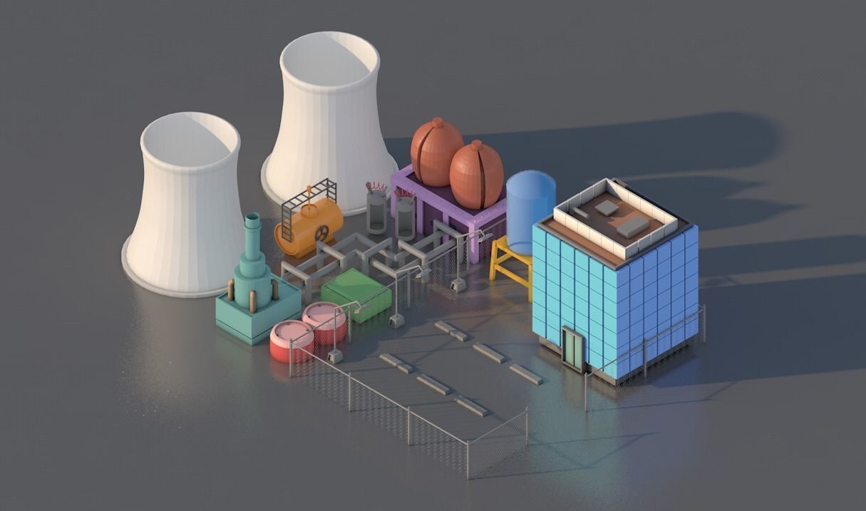 Simpsons Springfield Plant isometric low poly 3d scene Low-poly 3D model