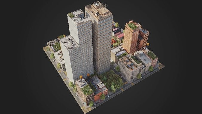 Realistic City District C2-R2 MAYA Low-poly 3D model 3