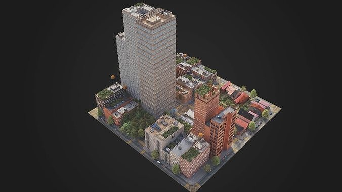 Realistic City District C2-R2 MAYA Low-poly 3D model 4