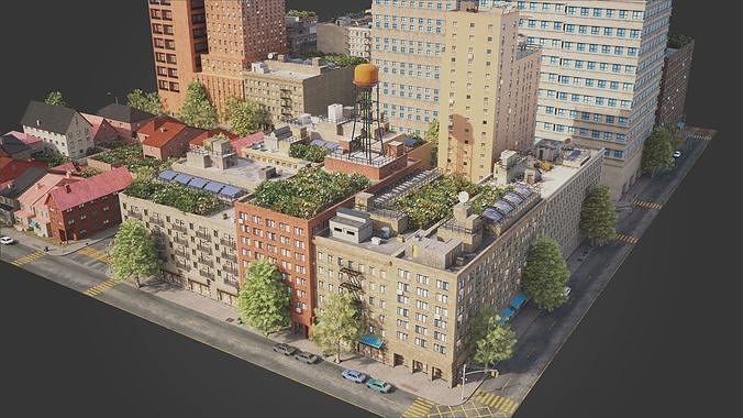 Realistic City District C2-R2 MAYA Low-poly 3D model 6