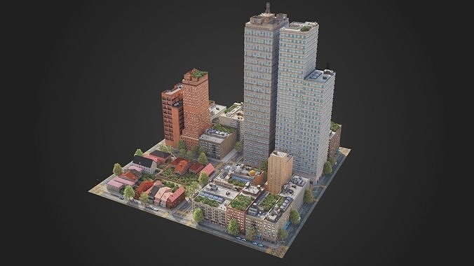 Realistic City District C2-R2 MAYA Low-poly 3D model 2