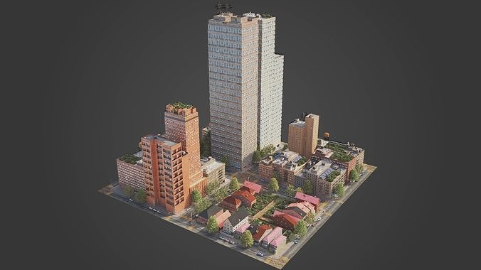 Realistic City District C2-R2 MAYA Low-poly 3D model 5