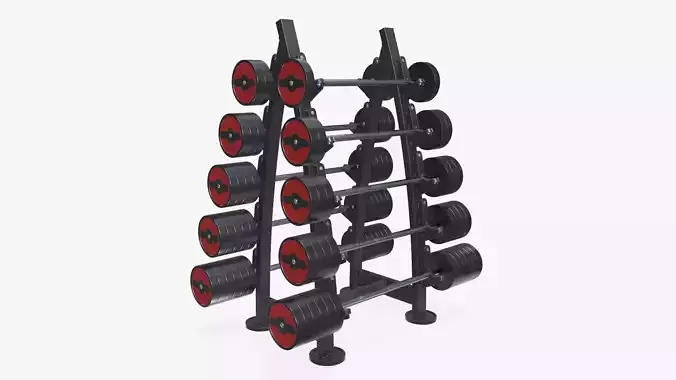 Barbell set on rack rubberized 02 3D model