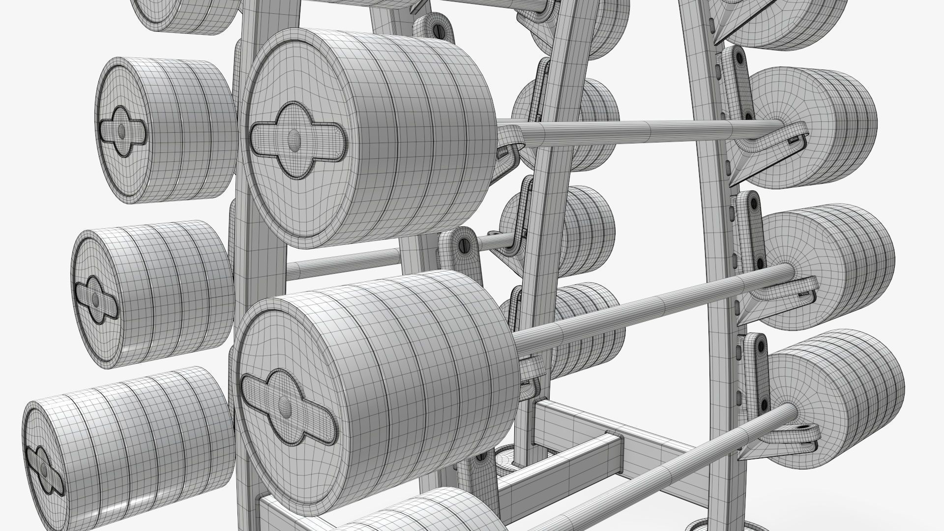 Barbell set on rack rubberized 02 3D model_10