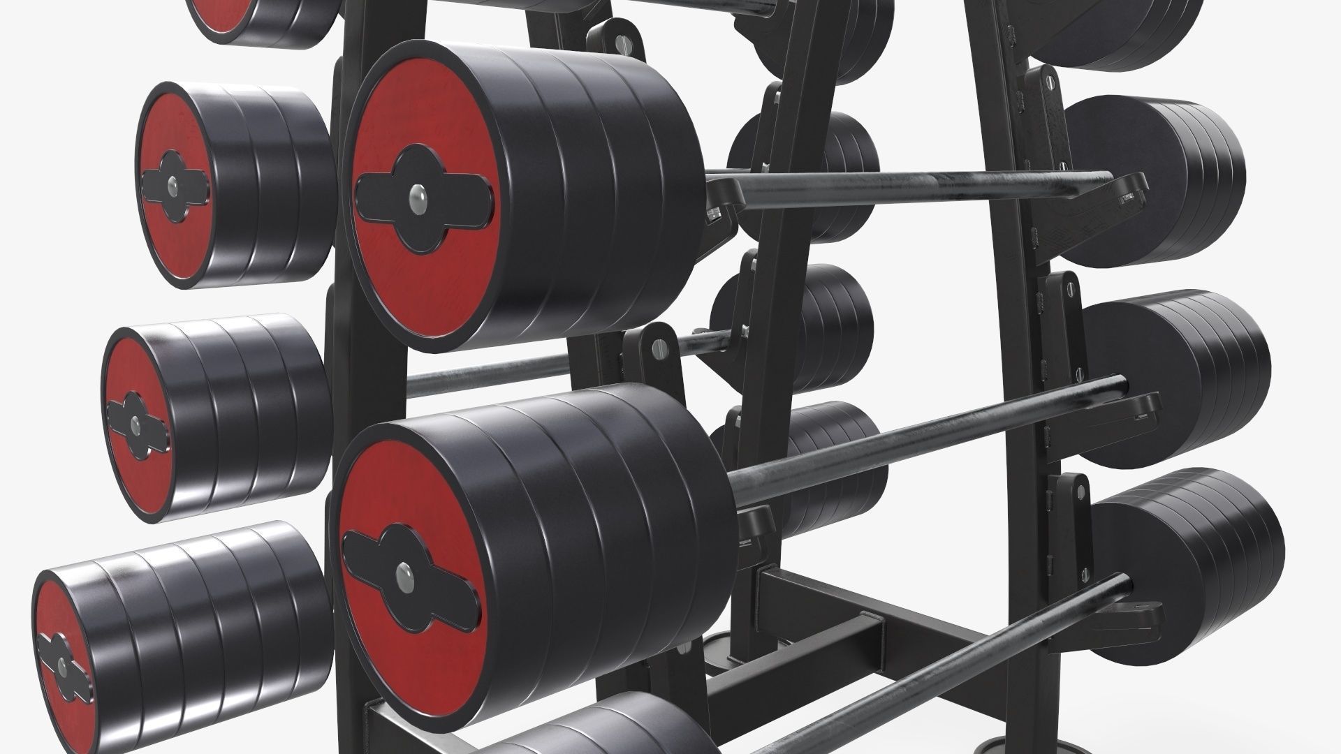 Barbell set on rack rubberized 02 3D model_4