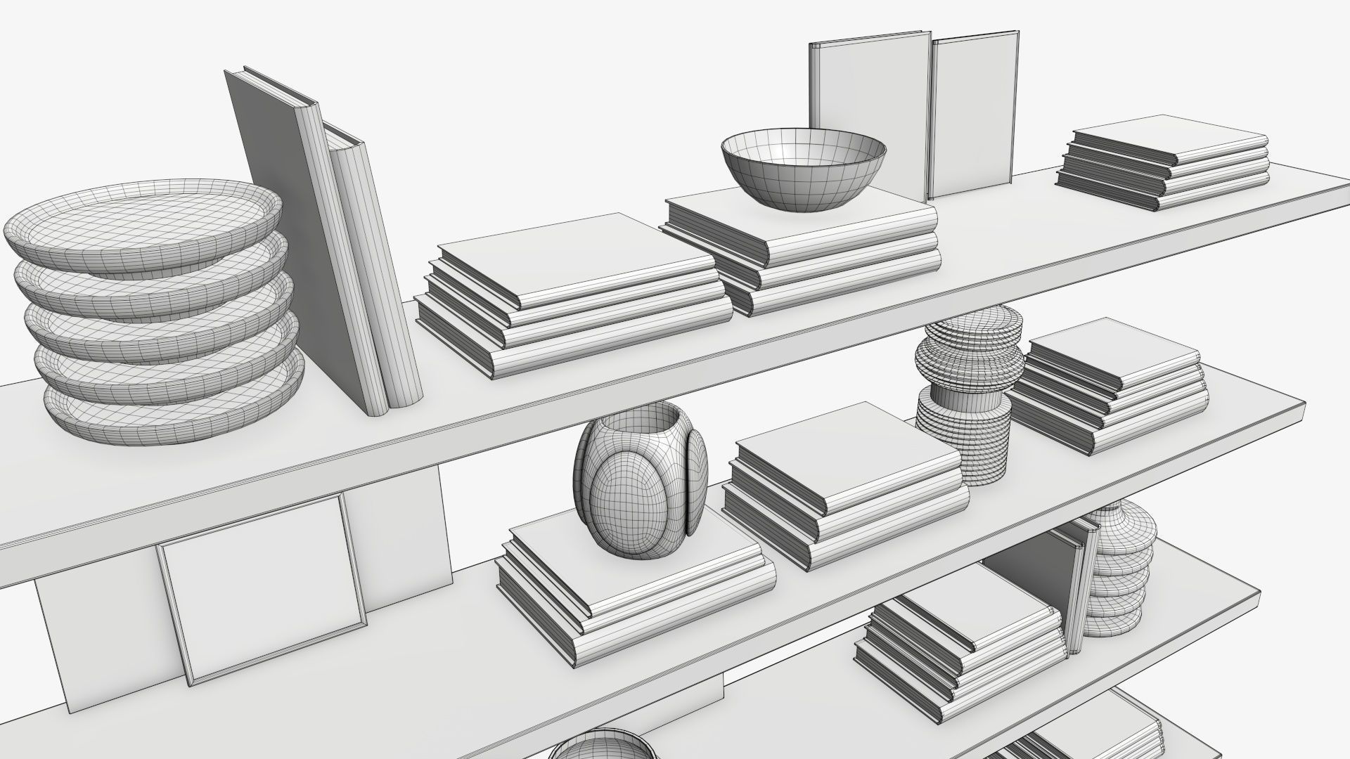 Shelf with different decorations 3D model_9