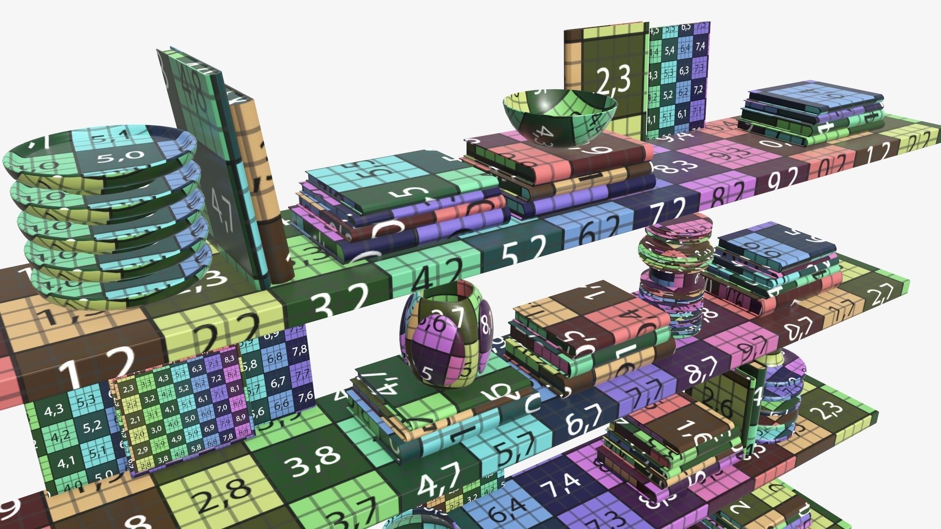 Shelf with different decorations 3D model_15