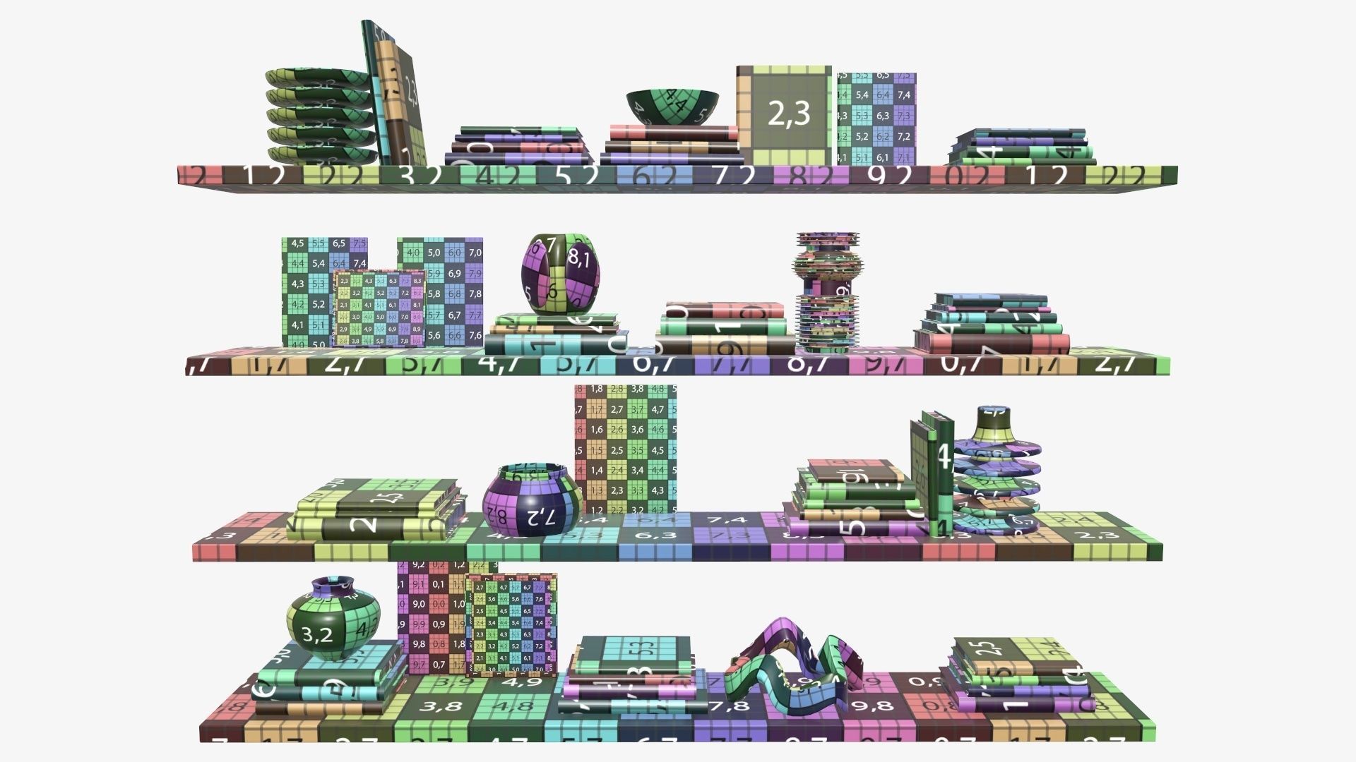 Shelf with different decorations 3D model_13