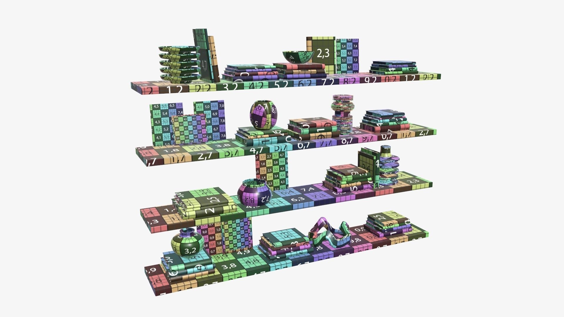 Shelf with different decorations 3D model_12