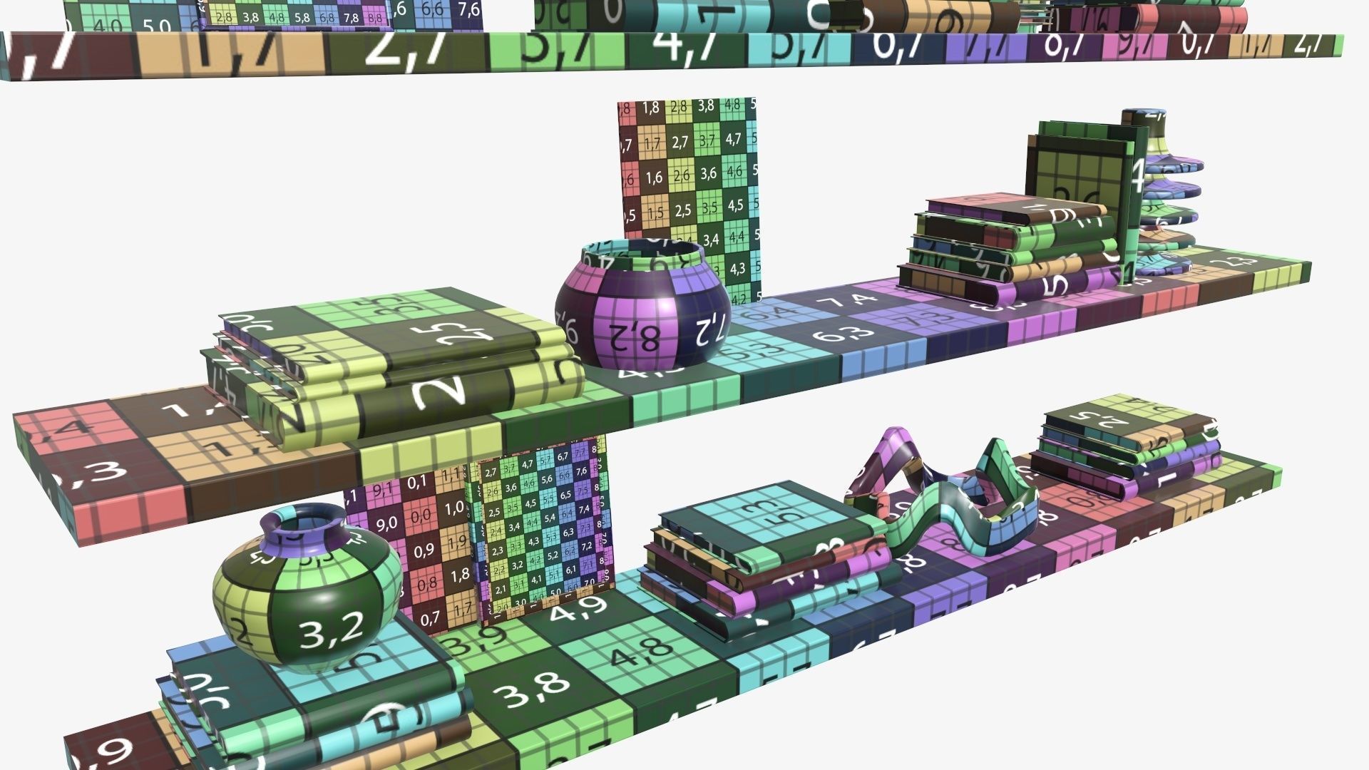 Shelf with different decorations 3D model_16