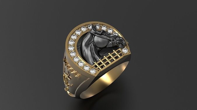 RING WITH HORSESHOE AND HORSE 3D print model