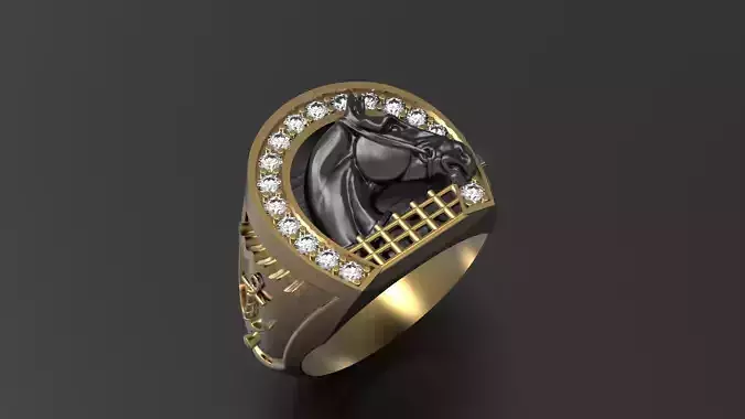 RING WITH HORSESHOE AND HORSE 3D print model