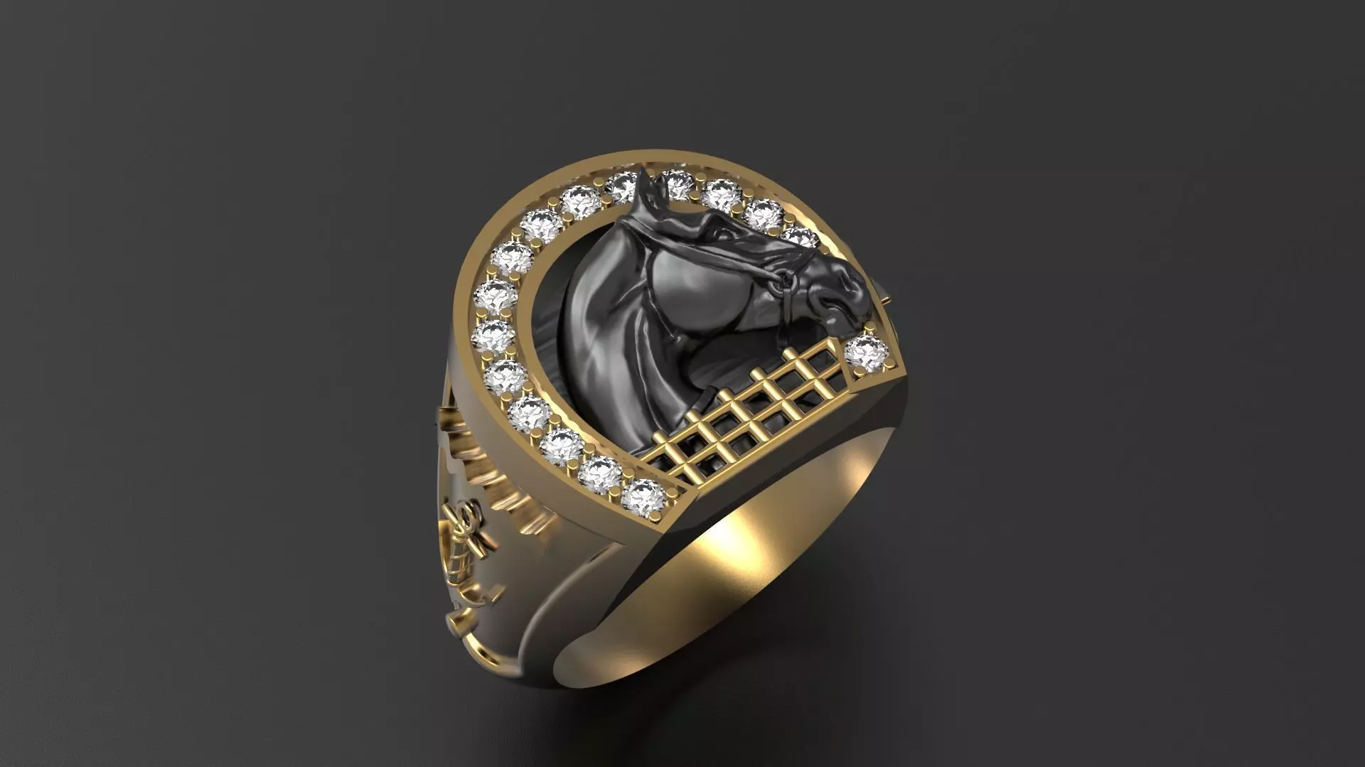 RING WITH HORSESHOE AND HORSE 3D print model_0