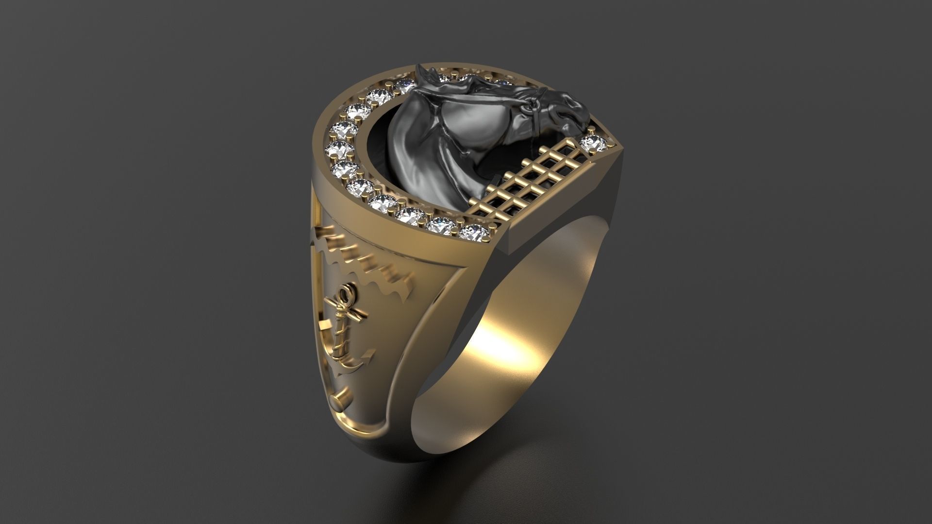RING WITH HORSESHOE AND HORSE 3D print model_3