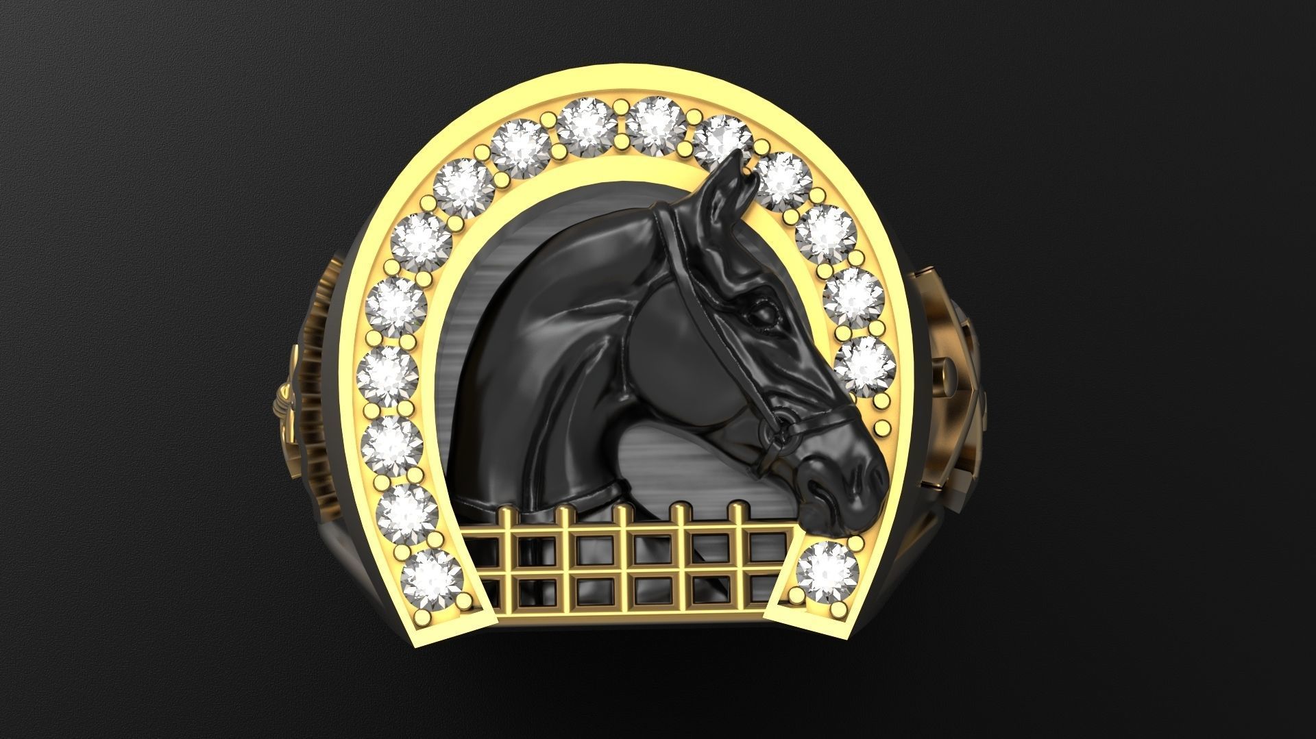 RING WITH HORSESHOE AND HORSE 3D print model_1