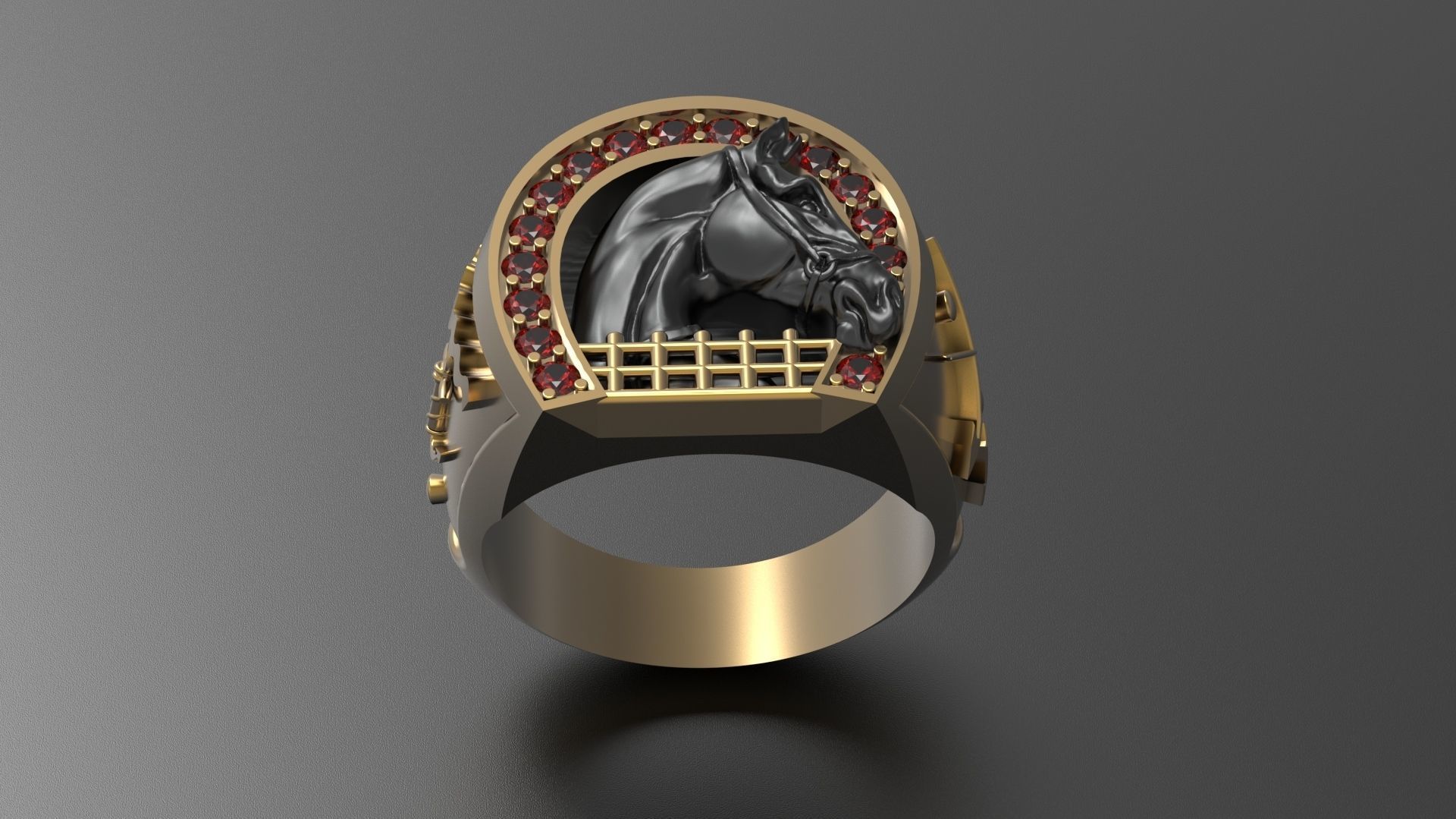 RING WITH HORSESHOE AND HORSE 3D print model_6