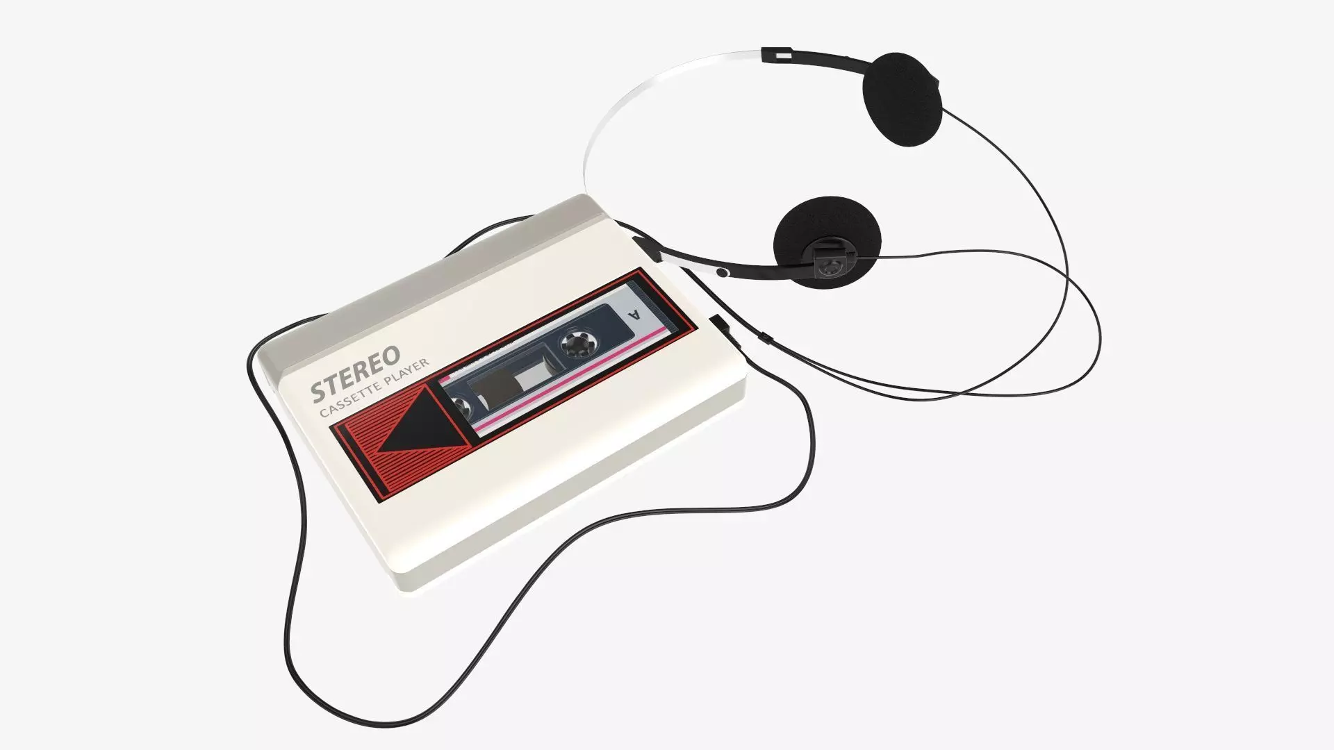 Cassette audio tape player with headphone 3D model
